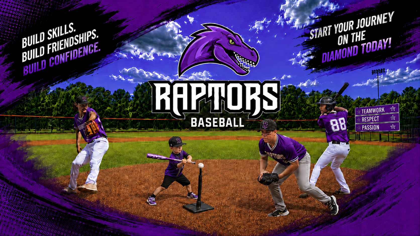 Raptors Baseball players from tee-ball through competitive baseball on the diamond